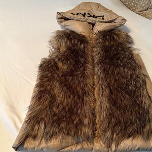 DKNY Tan and Brown Faux Fur Vest